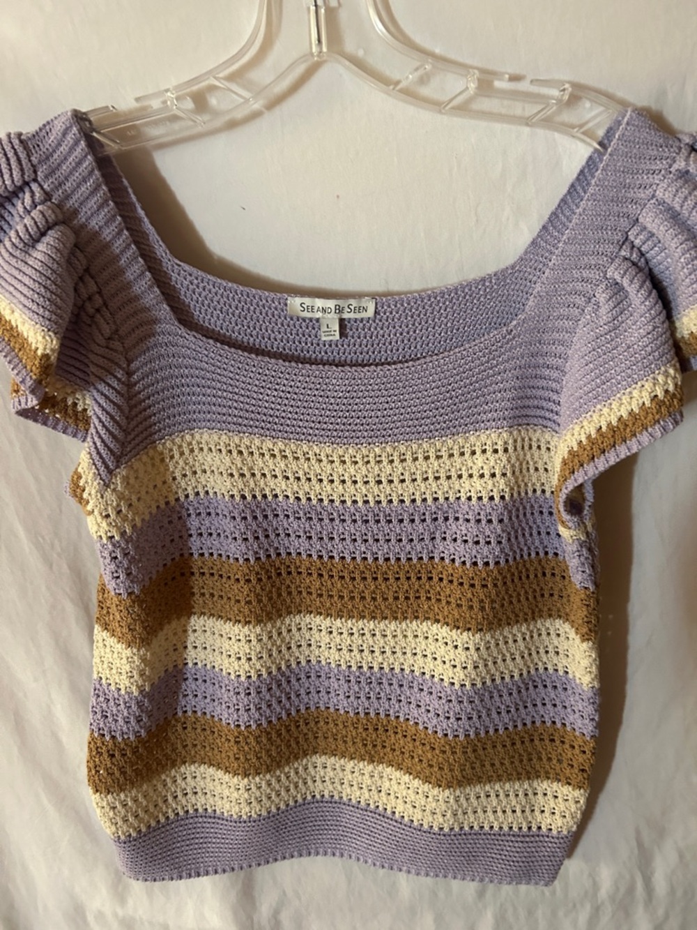 See and Be Seen Lavender Stripe Crochet Short Sleeve Top